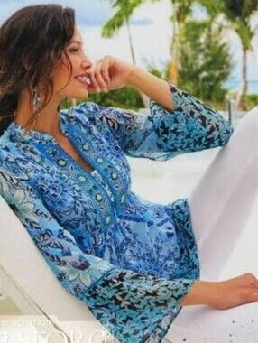 Soft Surroundings Floral Embroidery Boho Sheer Top, NWOT, Size Large Petite